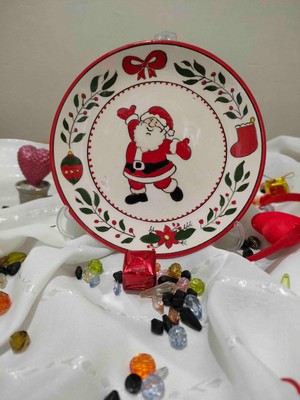 Es Aden Noel Baba Figürlü El Yapımı Seramik Tabak