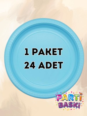 Parti Baskı 1 Paket 24 Adet Açık Mavi Plastik Tabak - Doğum Günü Parti Tabağı