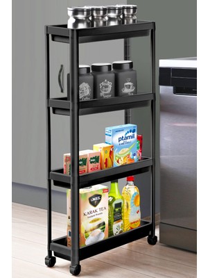 Frapan Home Tekerlekli Raf Ünitesi 4 Katlı Mutfak Rafı Banyo Rafı Banyo Düzenleyici Dar Alan Organizer