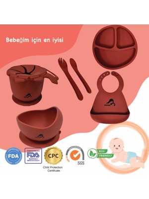 Momia Bebek "momia Bebek Silikon Beslenme Mama Seti - Sağlıklı ve Renkli!" Set 2 - Bebek Mama Tabağı , Bebek Mama Önlüğü, Bebek Aslan Kap , Bebek Mama Kasesi , Bebek Kaşık Çatal