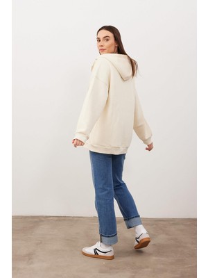 Vena Kadın Sallina Kemik Kapüşonlu Fermuarlı Oversize Sweatshirt