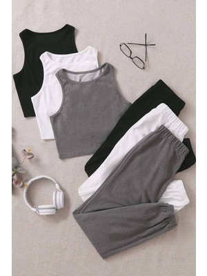 Merry See Kadın 3 Lü Set Kolsuz Peluş Polar Pijama Takımı Desenli Yumuşak Kumaş