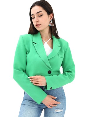 Serdem Crop Blazer Kısa Ceket - Yeşil