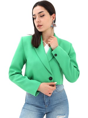 Serdem Crop Blazer Kısa Ceket - Yeşil