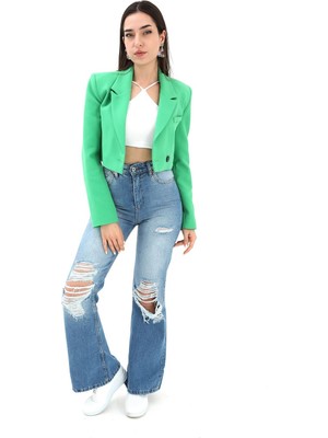 Serdem Crop Blazer Kısa Ceket - Yeşil