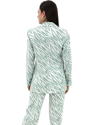 Serdem Zebra Desen Oversize Keten Ceket - Mint Yeşili