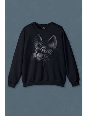 So Cool Lacivert Sweatshirt Kedi Silüeti Black Cat Çizim Baskılı Sweat