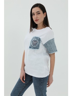 Serdem Kot Cepli T-Shirt - Beyaz