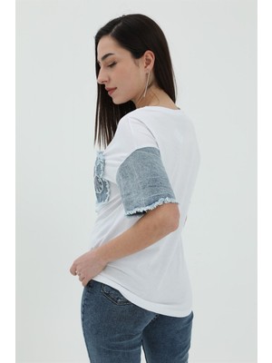 Serdem Kot Cepli T-Shirt - Beyaz