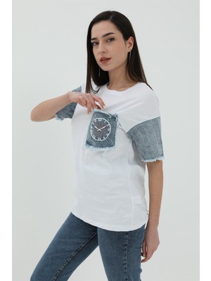 Serdem Kot Cepli T-Shirt - Beyaz