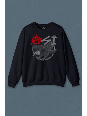 So Cool Lacivert Sweatshirt Uçan Kartal Asi Taraftar Baskılı  Baskılı Sweat