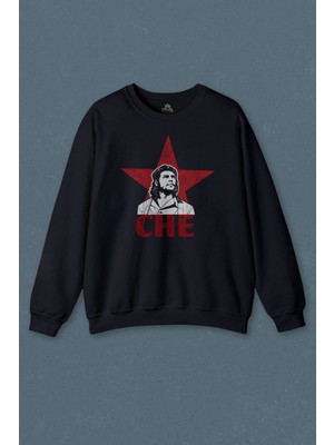 So Cool Lacivert Sweatshirt Ernosto Che Guevara Red Star Kırımızı Yıldız Baskılı Sweat