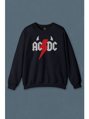 Lacivert Sweatshirt Ac Dc Alternatif Doğru Akım Music Devil Baskılı Unisex Sweat
