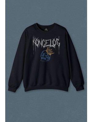 Lacivert Sweatshirt Kongelos Kralsız Taç Gothic Urban Baskılı Unisex Sweat