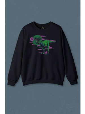 Lacivert Sweatshirt Dinazor Dinosaurs T-Rex Streetwear Sokak Urban Baskılı Unisex Sweat