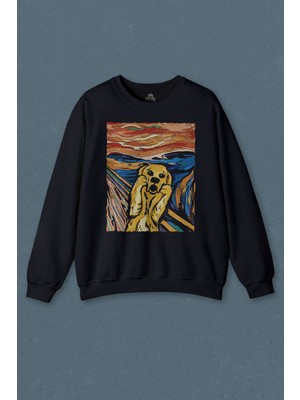Lacivert Sweatshirt Dog Scream Munch Çığlık Urban Srteet Wear Baskılı Unisex Sweat