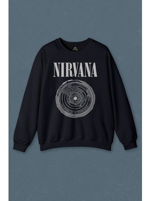 So Cool Lacivert Sweatshirt Nirvana Bleach Albüms Rock Music Circle Plak Baskılı Unisex Sweat