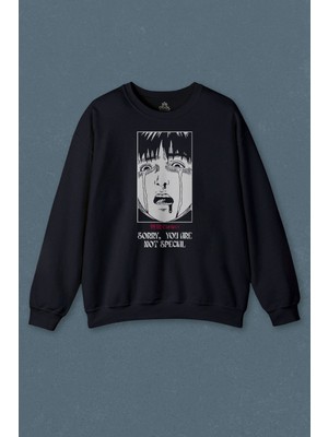 Lacivert Sweatshirt Sorry You Are Not Special Japanese Urban Sokak Kültür Özel Değilsin Baskılı Unisex Sweat