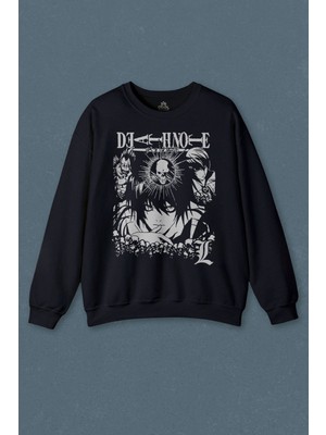 So Cool Lacivert Sweatshirt Anime Naruto Death Note Skull King Crow Anime Baskılı Sweat