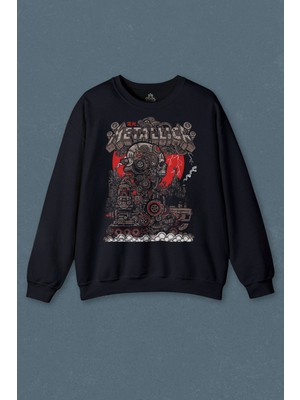 Lacivert Sweatshirt Metallica New Yeni 2k Rock Metal Music Kırk James Lars Robert Baskılı Unisex Sweat