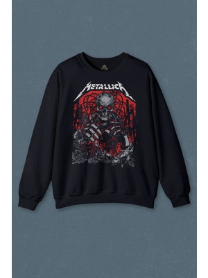 Lacivert Sweatshirt Metallica Rock Music Metal Skull Kuru Kafa James Lars Kırk Robert Baskılı Unisex Sweet