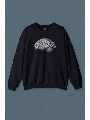 Lacivert Sweatshirt Insan Beyni Kafayı Kulllan Beyin Zeka Baskılı Unisex Sweat