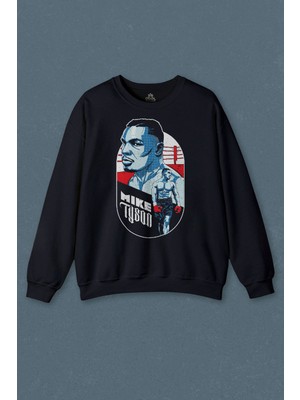 Lacivert Sweatshirt Mike Tyson Boks Box Spor Kral Ring Baskılı Unisex Sweat