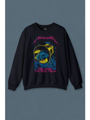 So Cool Lacivert Sweatshirt Metallica For Whom The Bell Tolls New Yeni Rock Metal Müzik Baskılı Unisex Sweat