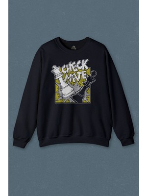 So Cool Lacivert Sweatshirt Şah Mat Satranç Check Mate Chess Kral Kralıçe Gambit Baskılı Unisex Sweat