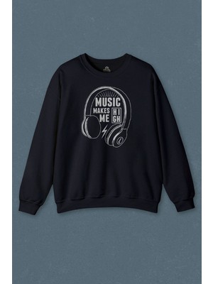 So Cool Lacivert Sweatshirt Lost Boyz Music Makes Me High Kulaklık Baskılı Sweat