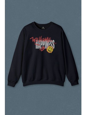 So Cool Lacivert Sweatshirt Good Vibe Happines Mutlu Smile Eğlenceli Baskılı Unisex Sweat