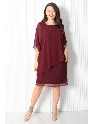 Fahima Incili Şifon Abiye Bordo Fhm908