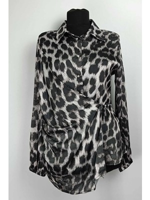 Duay Butik Leopar Desenli Bluz Siyah T1700