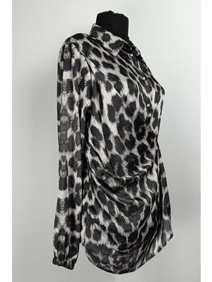 Duay Butik Leopar Desenli Bluz Siyah T1700