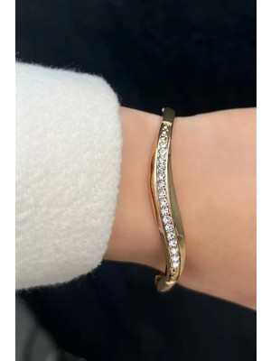 Efna Store Rose Gold Renk Taşlı Çelik Kelepçe Bileklik