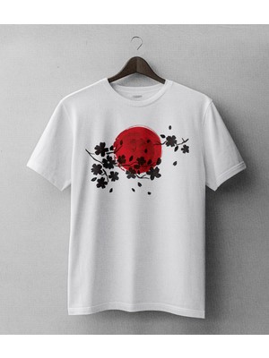Buzagi Japon Sakura Kiraz Çiçeği Oversize Kalıp Dijital Baskılı Beyaz Tişört