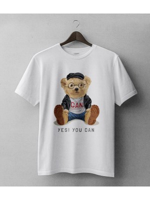 Buzagi Yes You Can Sevimli Ayıcık Teddy Bear Regular Kalıp Dijital Baskılı Beyaz Tişört