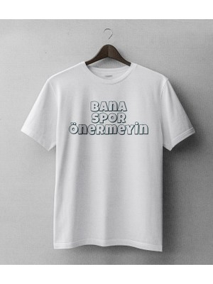 Buzagi Bana Spor Önermeyin Oversize Kalıp Dijital Baskılı Beyaz Tişört