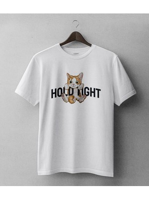 Buzagi Hold Tight Sevimli Kedi Regular Kalıp Dijital Baskılı Beyaz Tişört