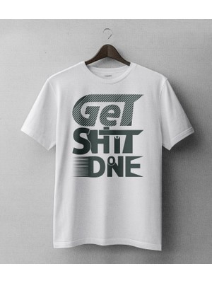 Buzagi Get Sht Done Oversize Kalıp Dijital Baskılı Beyaz Tişört