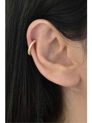 Sinsirella 925 Ayar Gümüş Gold Kaplama Tamtur Kıkırdak Küpe