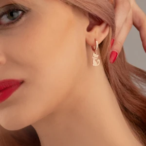 Dkmn Silver 925 Ayar Gümüş Sallantılı Kedili Küpe