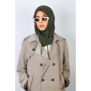 Kadın Ipli Haki Balaclava Triko Bere / Başlık