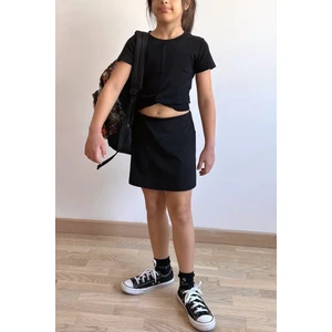 Okul Şort Etek Kruvaze Beli Lastikli