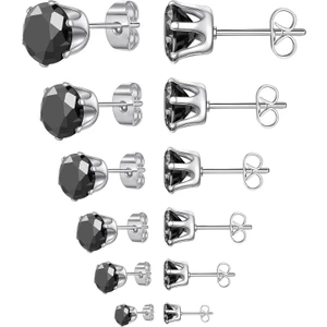 6 Pairs Damızlık Küpe Seti, Temizle Kübik Zirkonya 316L Paslanmaz Çelik Küpe Kadınlar Için Erkekler Için 3-8mm (F Siyah Taş) (Yurt Dışından)
