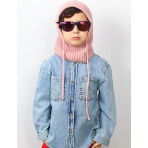 Çocuk Ipli Pembe Balaclava Triko Bere / Başlık