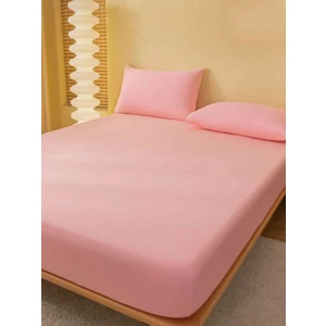Ranforce Pamuklu Pembe Yastık Kılıflı Lastikli Çarşaf Takımı Çift Kişilik 180 x 200