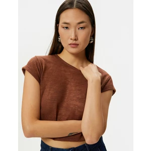 Crop Tişört Kısa Kollu Slim Fit Bisiklet Yaka