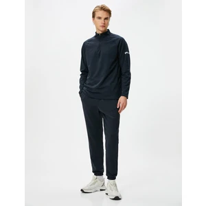 Spor Sweatshirt Yarım Fermuarlı Dik Yaka Slogan Baskılı