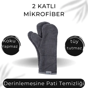 Köpek Pati Kurulama Eldiveni, 2 Katlı Süper Su Emici Mikrofiber, 1 Çift, Gri